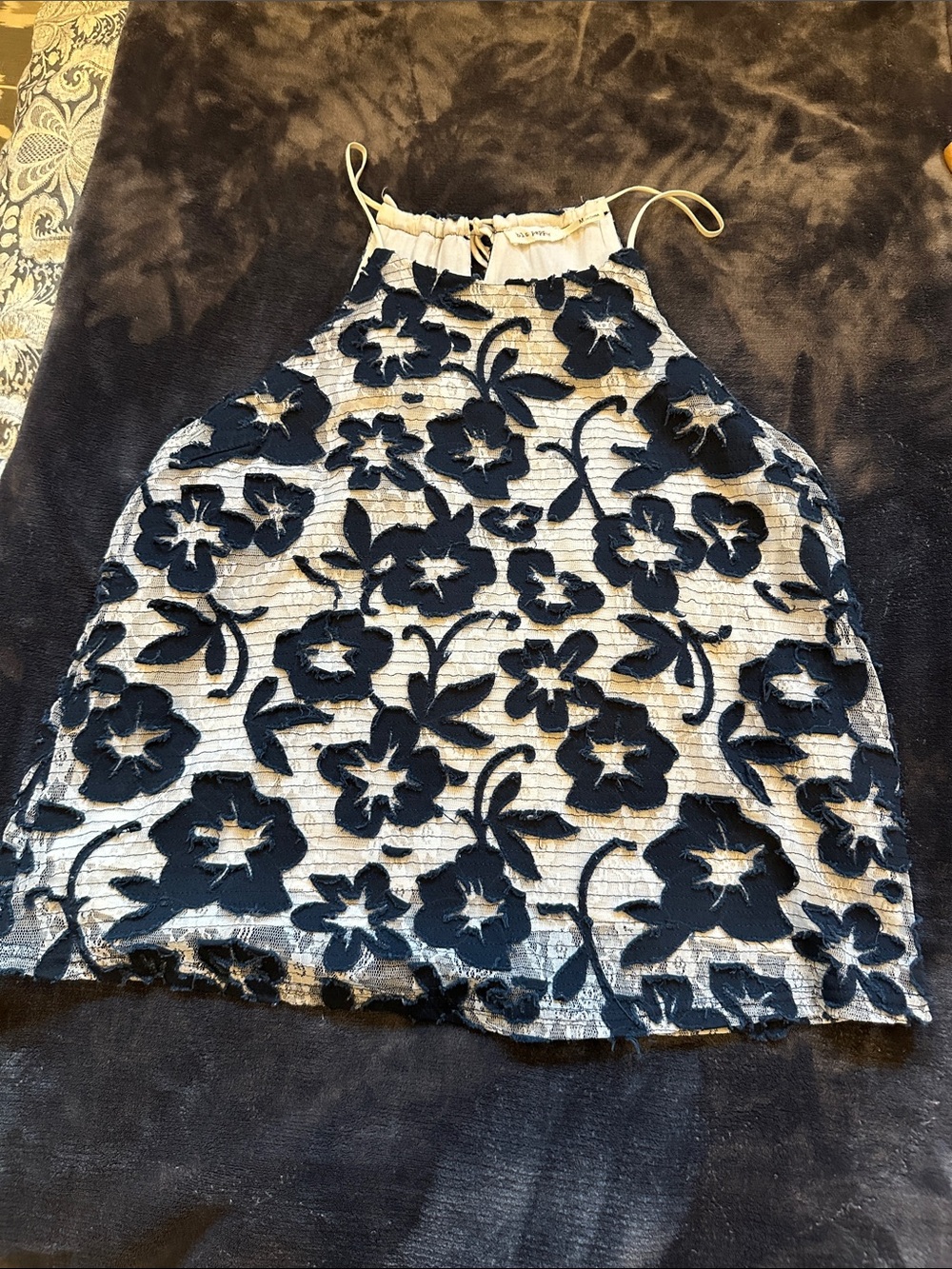 Blu Pepper Navy Floral Lace Halter Camisole